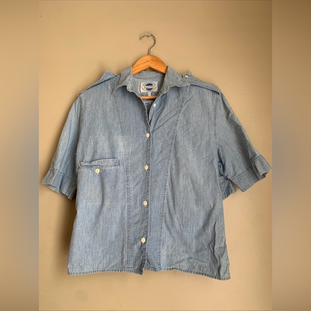 Vintage Byblos Chambray Shirt European Jean Blouse Short Sleeve